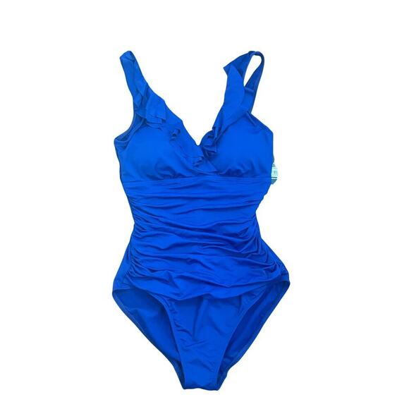 New LAUREN RALPH LAUREN Beach Club Blue Ruffled One Piece Swimsuit Women's Sz 6 - Picture 2 of 15